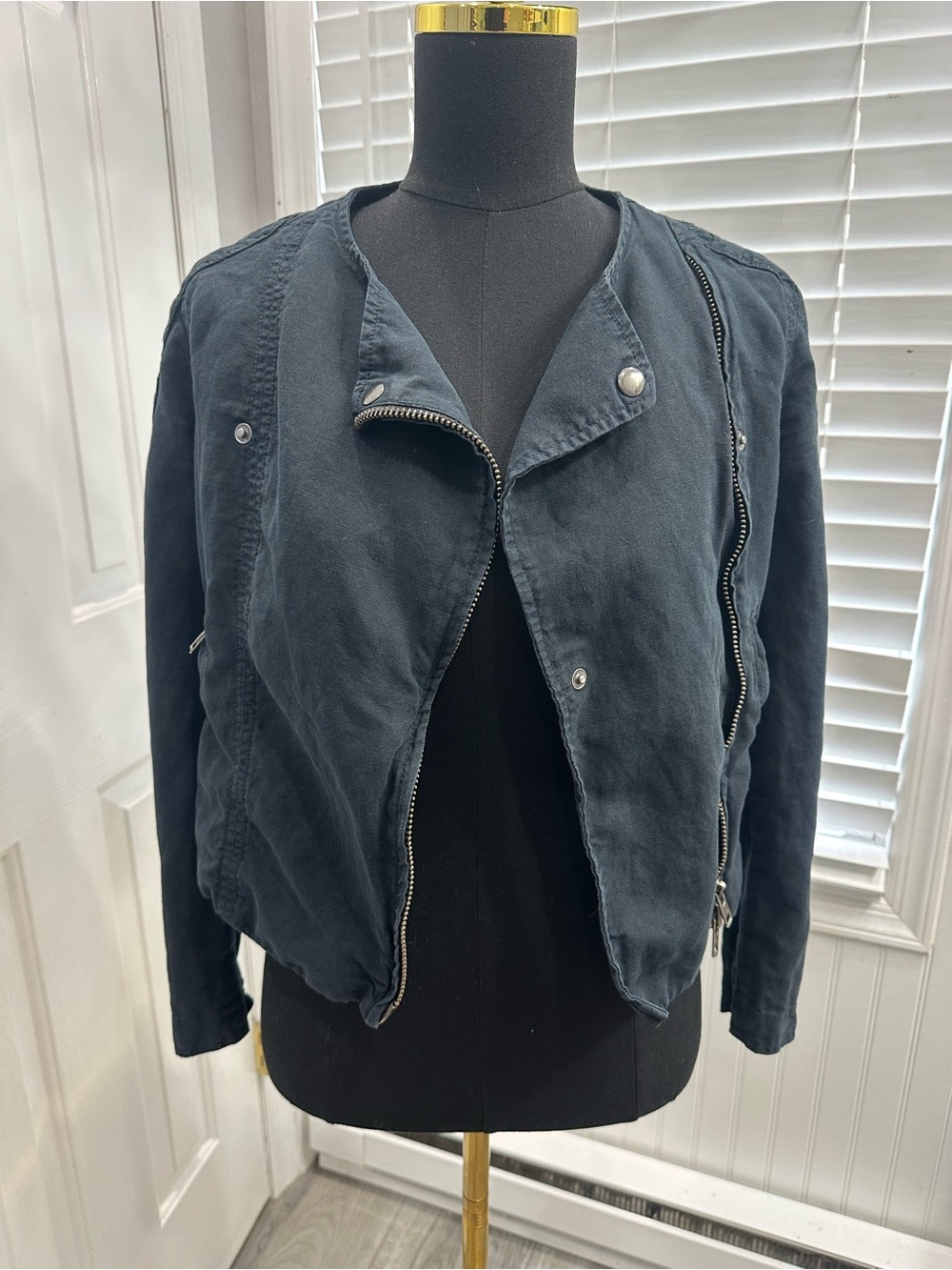 Madewell Dark Blue Bomber Jacket with Asymmetric Zipper
